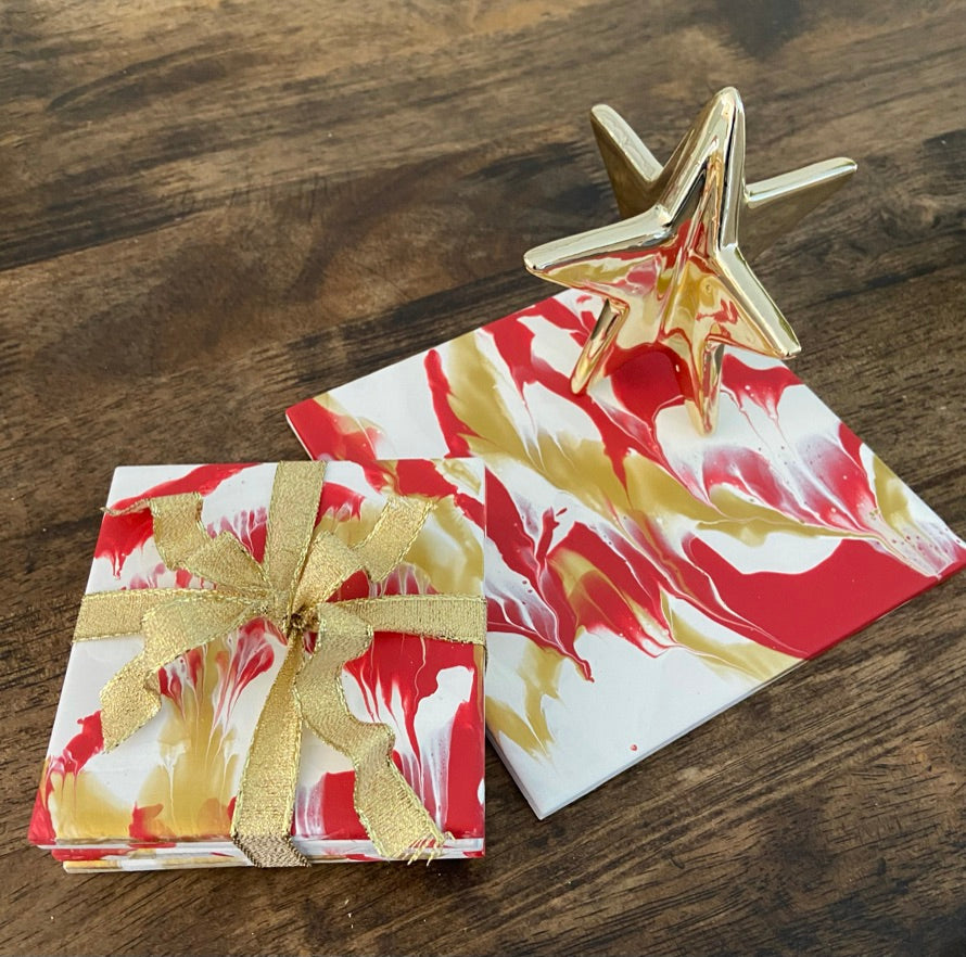 Paint Pour designed Trivet & Coaster sets