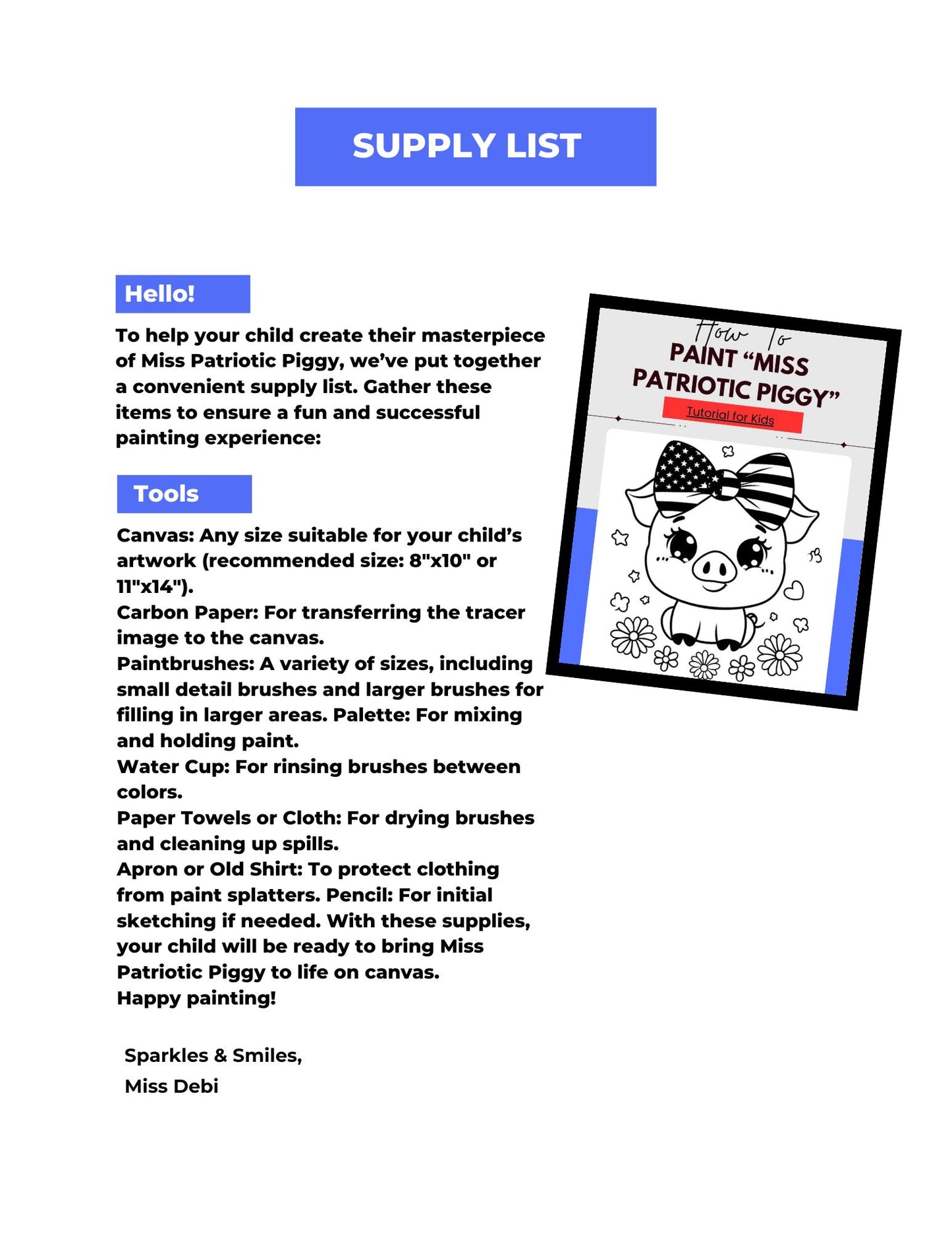 Miss Patriotic Piggy Tracer & Supply List