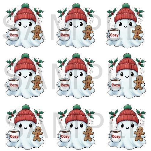 Cozy Ghost & Gingerbread Printable – Christmas Crafting Digital Download